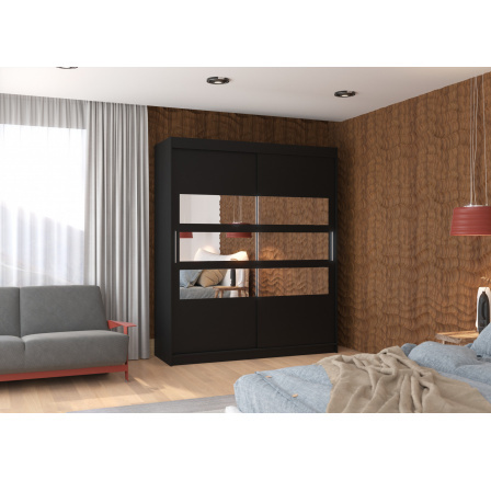 Posuvná skříň se zrcadlem TOLEDO 180 Černá+Černá