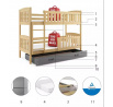 Dětská patrová postel KUBUS se šuplíkem 90x200 cm, včetně matrací, Přírodní/Grafit