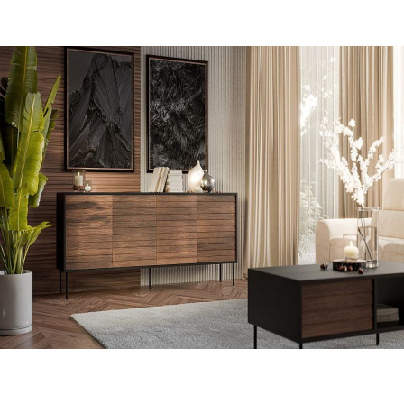 CORTINA komoda 200 (4D) černá/ořech (1 ks)=2 str. )