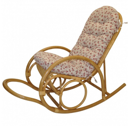 Ratanové houpací křeslo Jenaira medové polstr motiv růžičky