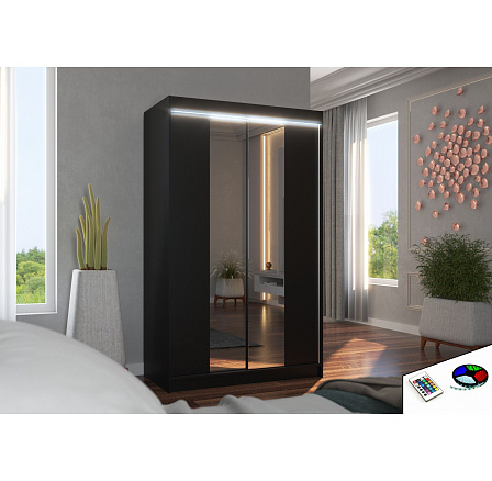 Posuvná skříň se zrcadlem a LED osvětlením MARVIN 120 Černá+Černá Posuvná skříň se zrcadlem a LED osvětlením MARVIN 120 Černá+Černá