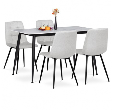 Jídelní set s 4 židlemi, 130x70x76cm, keramika, mramor, ASE-1038 WT2