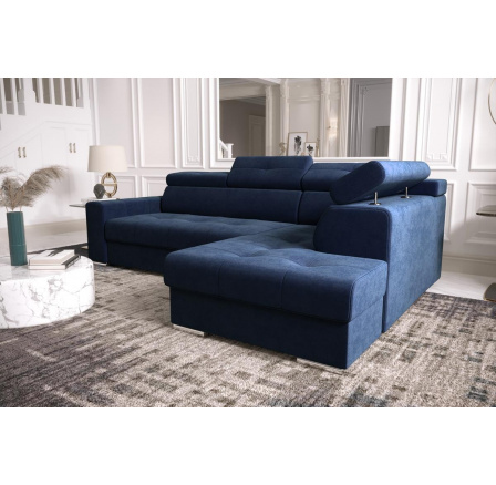 Rohová sedací souprava s funkcí spaní MARGO I 260×185 - modrá , pravá