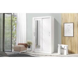 Šatní skříň IN BOX 120 se zrcadlem, Bílá/Bílý mramor