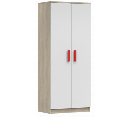 Šatní skříň 2D SMYK III - 06, Dub Sonoma/Bílá/Červená