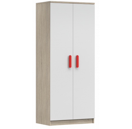 Šatní skříň 2D SMYK III - 06, Dub Sonoma/Bílá/Červená