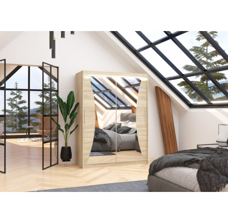 Posuvná skříň se zrcadlem a LED osvětlením MAX 150 Sonoma+Sonoma