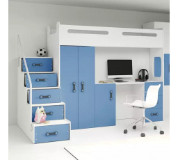 Patrová postel MAX 4 s matrací, Bílá/Modrá