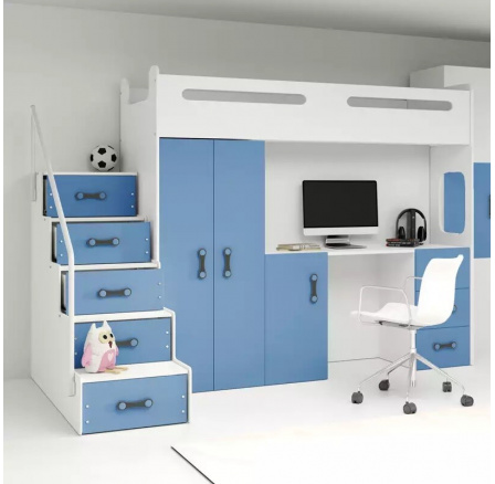 Patrová postel MAX 4 s matrací, Bílá/Modrá