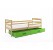 Dětská postel ERYK 90x200 cm se šuplíkem, bez matrace, Přírodní/Zelená