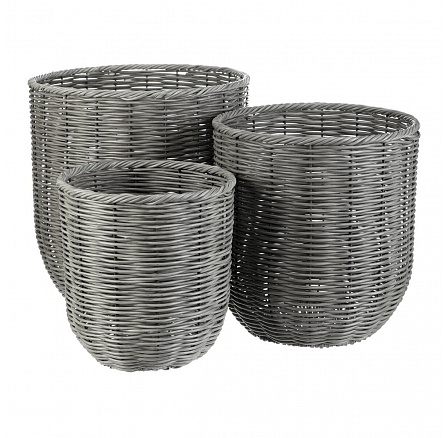 Obal z umělého ratanu - kovová konstrukce, šedý, cena za sadu 3 ks