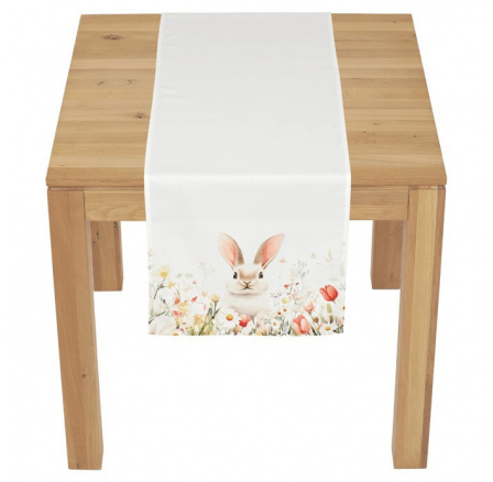 Běhoun - zajíc v rozkvetlé louce, 100 % polyester, 40 x 150 cm