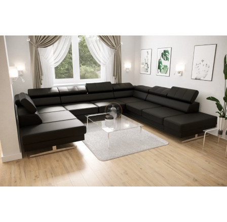 Rohová sedací souprava EMPORIO MAX I 300x350x220 přírodní kůže - černá kůže , pravá