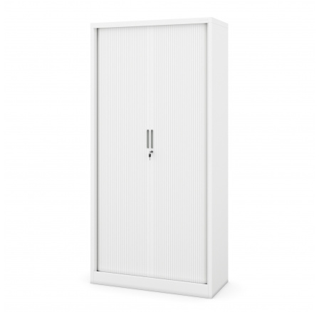 Kovová kancelářská skříň na dokumenty s roletou DAMIAN, 900 x 1850 x 450 mm, bílá