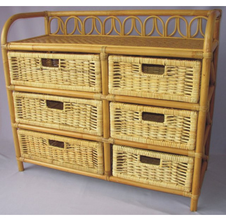 Ratanová komoda 6 zásuvek medová