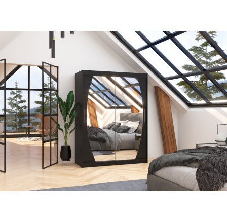 Posuvná skříň se zrcadlem ALEN 150 Černá+Černá