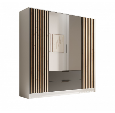 Šatní skříň Neri 200 s posuvnými dveřmi a zrcadly Bílá+Černá Šatní skříň Neri 200 s posuvnými dveřmi a zrcadly Bílá+Černá