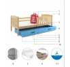 Dětská postel KUBUS 80x190 cm se šuplíkem, s matrací, Přírodní/Modrá