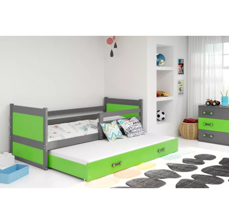 Dětská postel RICO s přistýlkou 90x200 cm, s matracemi, Grafit/Zelená