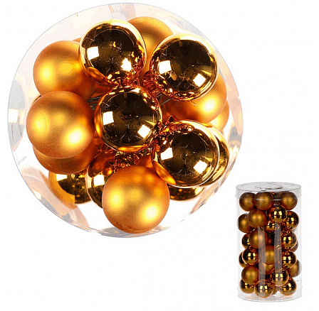 Ozdoby skleněné - pr. 2,5 cm, barva zlatá, cena za balení (36 ks)