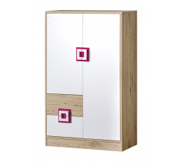 Komoda NICO 07, Světlý Dub/Bílá/Růžová