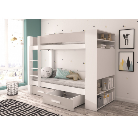 Dvoulůžková patrová postel s matracemi GARET 180x80 Bílá+Šedá