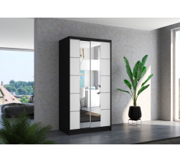 Posuvná skříň se zrcadlem KSAWER 100 Černá+Bílá