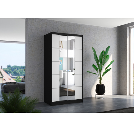 Posuvná skříň se zrcadlem KSAWER 100 Černá+Bílá