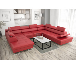 Rohová sedací souprava GALAXY MAX I s funkcí spaní 280X350X225 přírodní kůže - červená kůže, Pravá strana