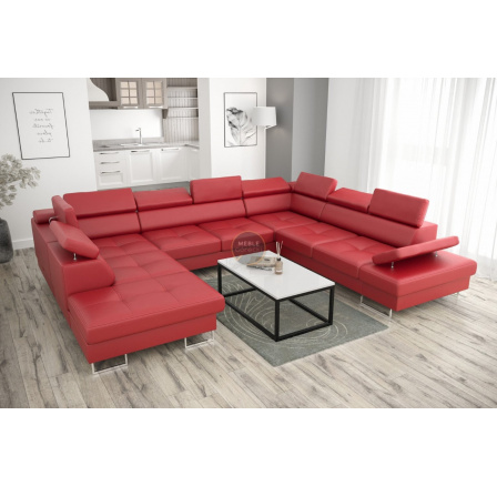 Rohová sedací souprava GALAXY MAX I s funkcí spaní 280X350X225 přírodní kůže - červená kůže, Pravá strana