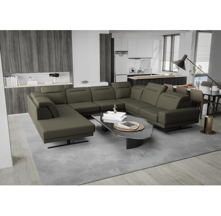 Rohová Kožená sedací souprava FIORE MAX I 220x350x265 cm - olivová, pravá strana
