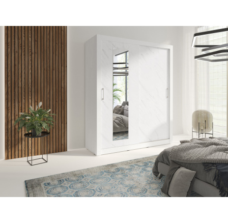 Šatní skříň IN BOX 180 se zrcadlem, Bílá/Bílý mramor