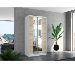 Posuvná skříň se zrcadlem KSAWER 100 Bílá+Sonoma