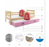 Dětská postel ERYK s přistýlkou 80x190 cm, včetně matrací, Přírodní/Růžová