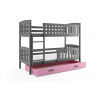 Dětská patrová postel KUBUS se šuplíkem 90x200 cm, bez matrace, Grafit/Růžová