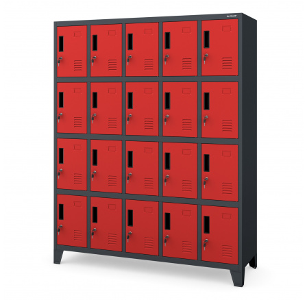 Kovová Plechová uzamykatelná šatní skříň BHP s přihrádkami ROBERT 1360 x 1720 x 450 mm, antracitovo-červená