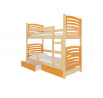 Dvoulůžková patrová postel s matracemi OSUNA Pine+Orange
