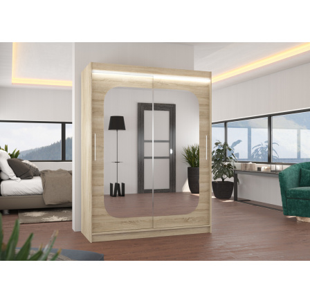 Posuvná skříň se zrcadlem a LED osvětlením CLEVER 150 Sonoma+Sonoma