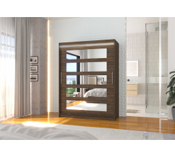 Posuvná skříň se zrcadlem a LED osvětlením MURANI 150 Choco+Choco