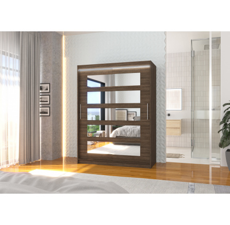 Posuvná skříň se zrcadlem a LED osvětlením MURANI 150 Choco+Choco