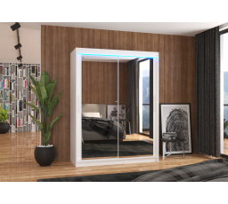Posuvná skříň se zrcadlem a LED osvětlením PERMO 150 Bílá+Bílá