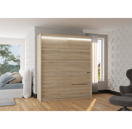 Šatní skříň s posuvnými dveřmi a LED osvětlením SPECTRA 180 Sonoma+Sonoma