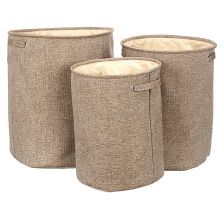 Koš na prádlo - polyester, hnědý, sada 3 ks