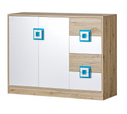 Komoda NICO 08, Světlý Dub/Bílá/Tyrkys