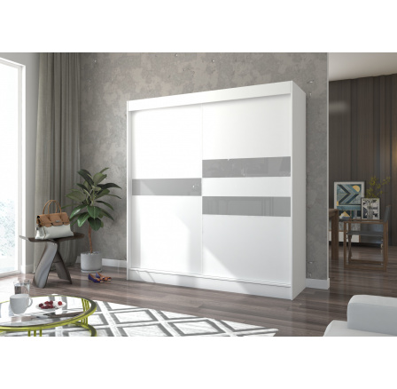 Posuvná skříň s lacobelem BATIA 200 Bílá+Šedý Lacobel