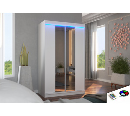 Posuvná skříň se zrcadlem a LED osvětlením MARVIN 120 Bílá+Bílá