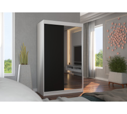 Šatní skříň s posuvnými dveřmi a zrcadlem REWENA 120 Bílá+Černá