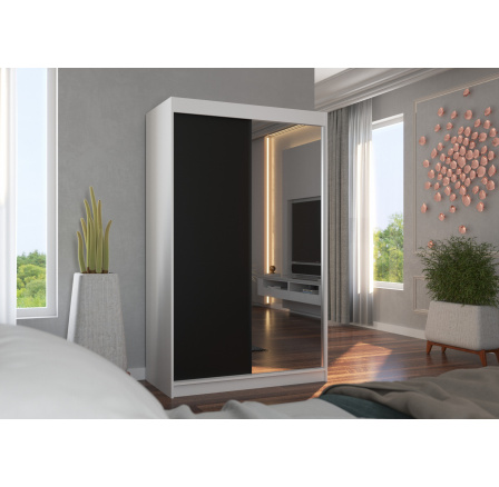 Šatní skříň s posuvnými dveřmi a zrcadlem REWENA 120 Bílá+Černá