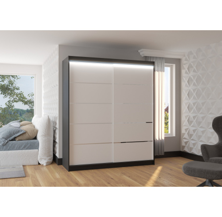 Posuvná skříň s LED osvětlením SPECTRA 180 Černá+Bílá