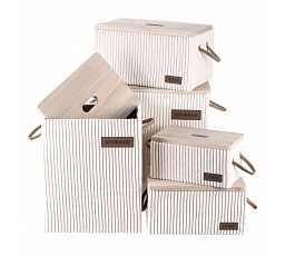 Koš prádelní - látkový s víkem, krémový, cena za sadu 5 ks